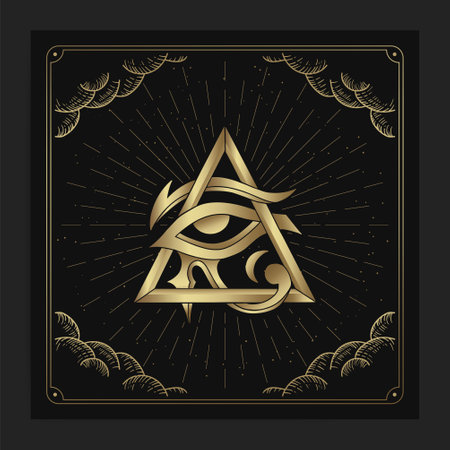 Horus eye, the god of ancient egypt with engraving, hand drawn, luxury, celestial, esoteric, boho style, fit for spiritualist, religious, paranormal, tarot reader, astrologer or tattoo vectorのイラスト素材
