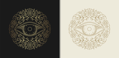 Enchanting Eyes A Floral Line Art Delightのイラスト素材