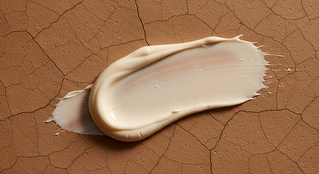 close up of a cosmetic cream on cracked brown background with copy spaceの素材