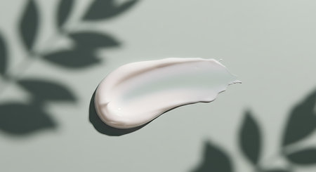close up of a cream drop on grey background with shadows, 3d renderの素材