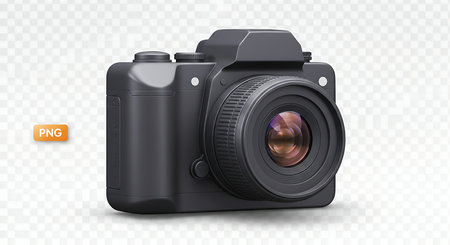 Realistic camera. Vector illustration. Isolated on transparent background.の素材
