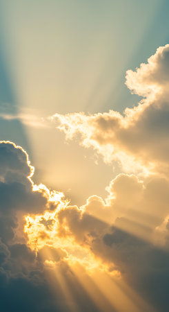 Sunset sky background with tiny clouds and rays of light - vintage filterの素材