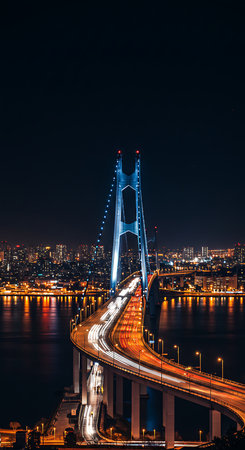 Night view of the bridge over the river in Seoul, South Koreaの素材