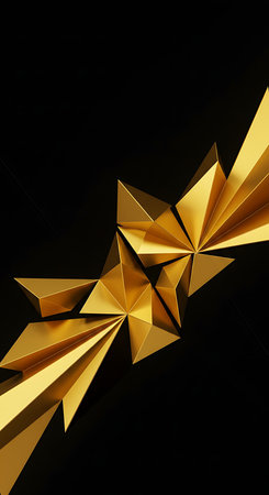 3d rendering of abstract geometric shapes in golden color isolated on black backgroundの素材