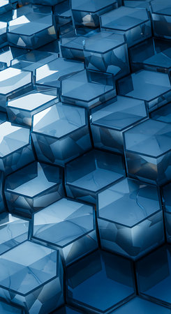 Abstract background made of blue hexagons. 3D render illustration.の素材