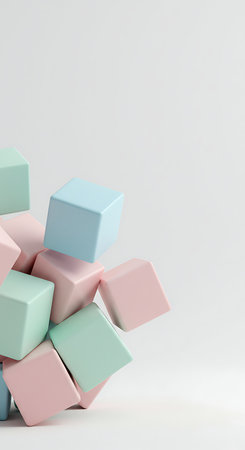 3d rendering of colorful cubes in a row on white background.の素材