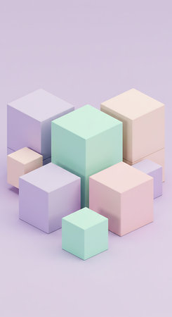 3d render of colorful cubes on violet background. Minimal concept.の素材