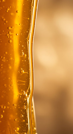 Close-up of a bottle of beer on a blurred background.の素材