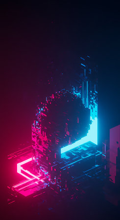 Futuristic technology digital hi-tech background, 3d illustrationの素材