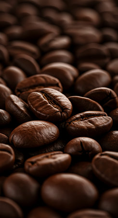 Coffee beans background. Close up image of coffee beans.の素材