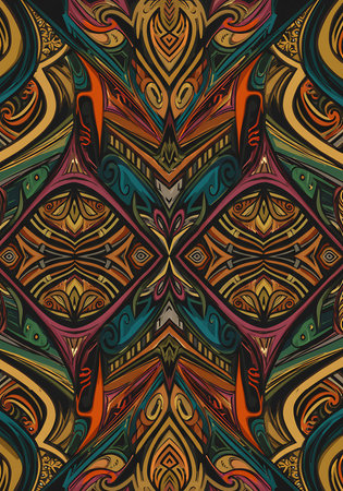 Seamless abstract pattern, hand-drawn illustration in tribal styleの素材