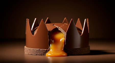 Chocolate candies with caramel on brown background. 3d renderingの素材