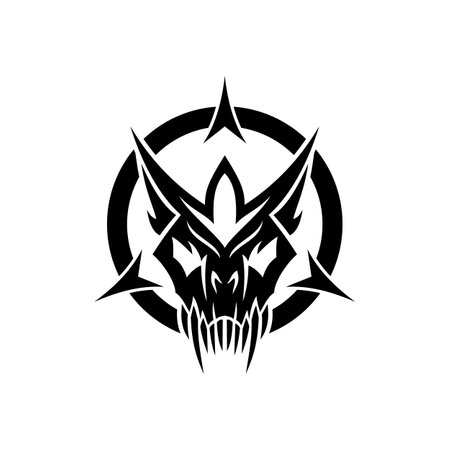Demon Skull Symbol. Demon skull circle logo design Vector illustrationのイラスト素材