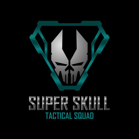 Skull Logo Icon. Super Skull tactical urban logo design template in dark colorのイラスト素材