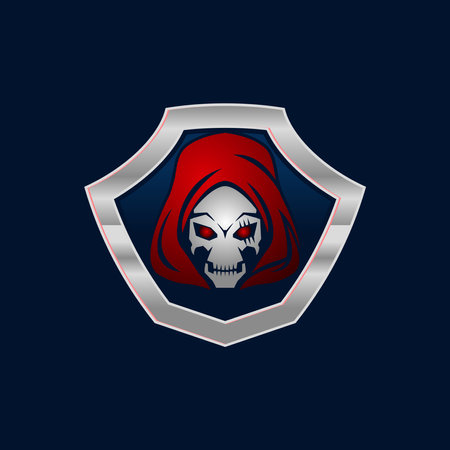 Grim Reaper Badge Shield logo Skull design. For mascot logo design in modern badge, mascot logo template.のイラスト素材