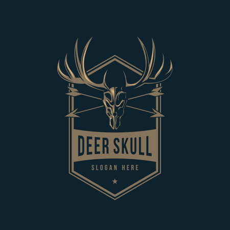 Deer Skull Arrow Logo Vintage Outdoor adventure logo design template vector illustrationのイラスト素材