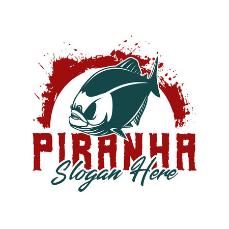 Piranha fish fishing logo, jumping fish design template vector illustration. great to use as your any fishing company logoのイラスト素材