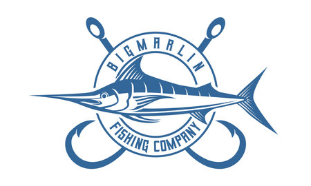 Marlin fish fishing logo design vintage template vector illustration, great for team, brand, and other template designのイラスト素材