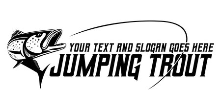 Trout jumping fish fishing logo isolated background. modern vintage rustic logo design. great to use as your any fishing company logo and brandのイラスト素材