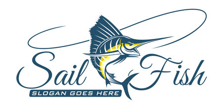 sail fish fishing logo, jumping fish design template vector illustration. great to use as your any fishing company logoのイラスト素材