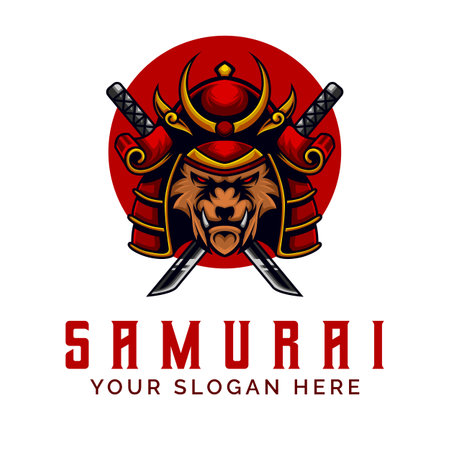 Tiger Samurai With katana logo design vector illustration templateのイラスト素材
