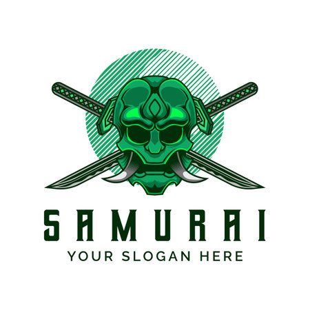 Samurai Ronin Face with Sword Mask Logo Icon Symbol Vintage Templateのイラスト素材