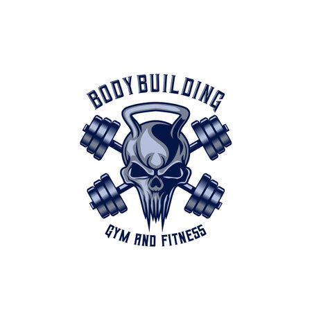 Skull fitness gym with barbel logo icon symbol vintage template for labels, emblems, badges or design templateのイラスト素材