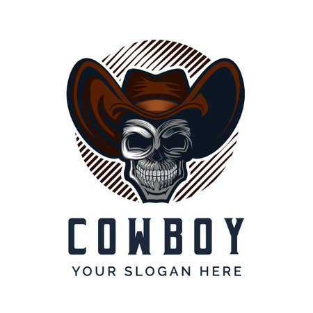 skull cowboy head hat logo vector illustrationのイラスト素材