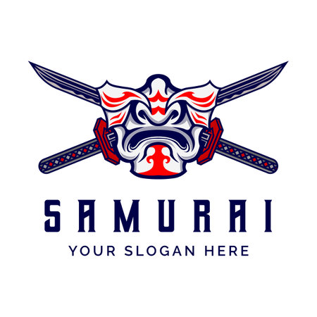 Mask of Samurai Warrior Logo Helmet in vintage style vector illustrationのイラスト素材