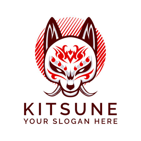 Kitsune Samurai Head Japanesee Wolf Logo vector illustrationのイラスト素材
