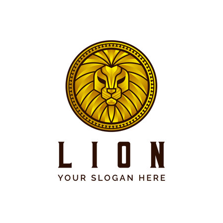 Lion Circle Gold logo Design Vector Mascot templateのイラスト素材