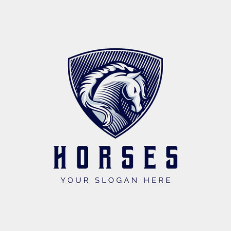 Horse in Shield Logo Vector Design template emblem mascot vector illustrationのイラスト素材