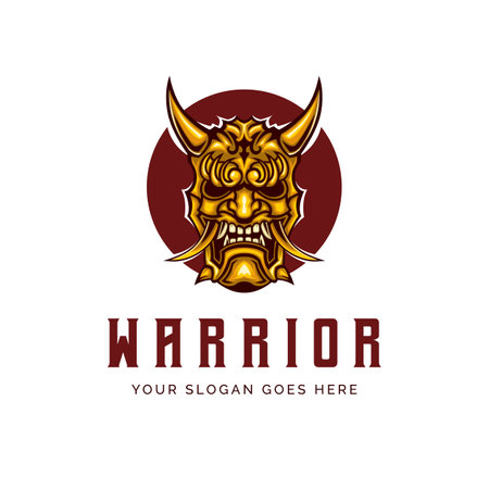 Angry Ronin Mask of Samurai Warrior Logo Helmet in vector illustrationのイラスト素材