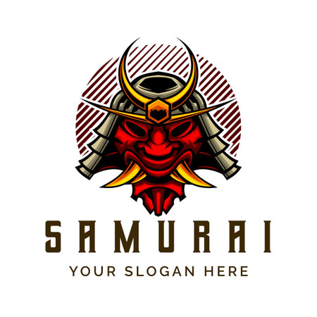 Angry Ronin Mask Face Samurai Warrior Logo Helmet vintage vector illustrationのイラスト素材