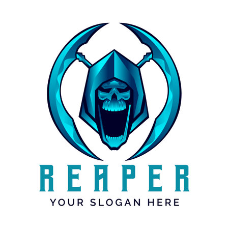 Blue metallic Grim Reaper logo design template vector illustrationのイラスト素材