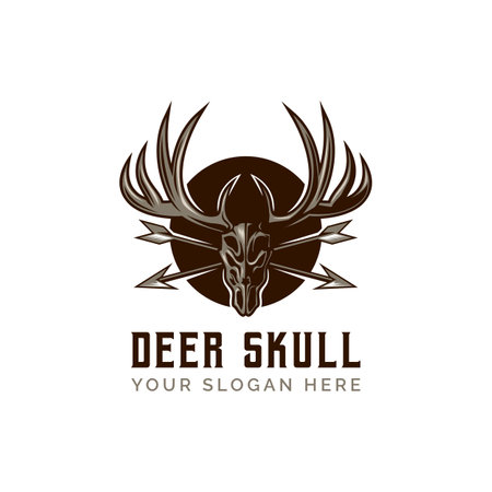 Deer Skull Cross Arrow Logo Vintage Outdoor adventure logo design template vector illustrationのイラスト素材