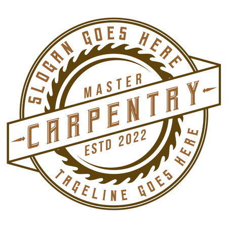 Carpentry Vintage Logo Design Label Badge Wood Work Illustration Vectorのイラスト素材