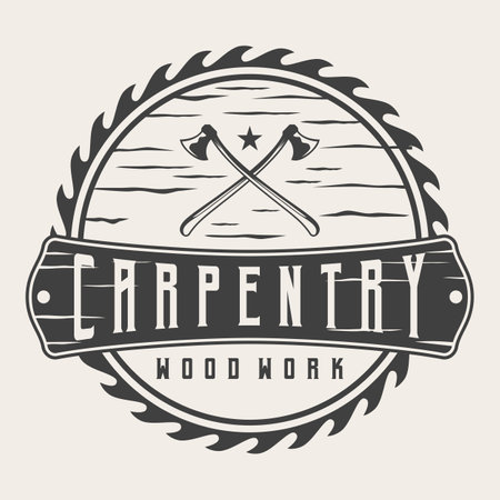 Axe Carpentry Wood Workers Vintage Logo Design Template Badge Label Illustration Vectorのイラスト素材