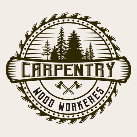 Axe Carpentry Wood Workers Vintage Logo Template Badge Label Illustration Vector Designのイラスト素材