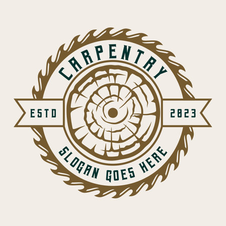 Carpentry Logo Wood Work Vintage Badge Label Design Illustration Vectorのイラスト素材