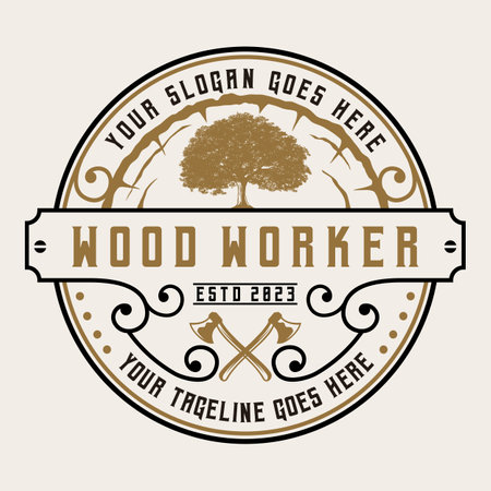 Vintage Tree Axe Wood Workers Logo Carpentry Badge Label Illustration Vector Designのイラスト素材