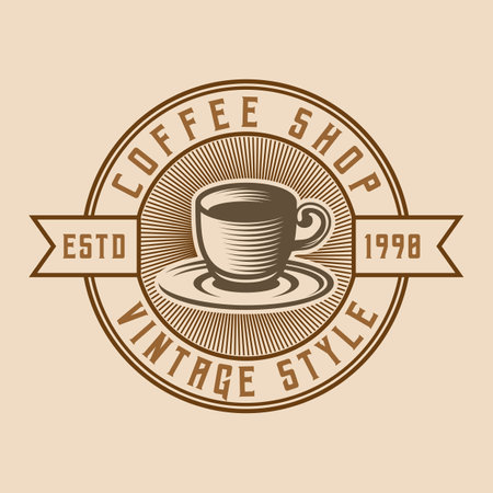 Coffee Cup Coffee Shop Vintage Logo Template Badge Label Illustration Vector Designのイラスト素材