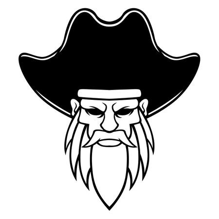 Captain Pirate Vector Black And White Logo Design Mascot templateのイラスト素材