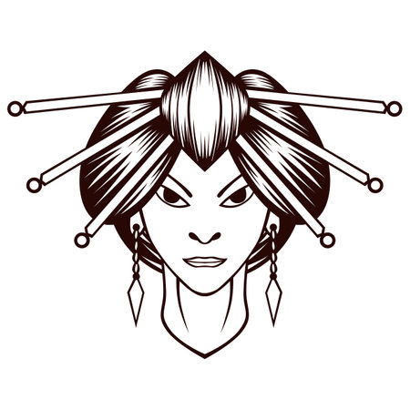 Geisha Logo. Black And White Geisha Mascot Logo Vector Mascot templateのイラスト素材