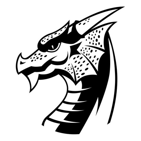 Head of Dragon Vector Black And White Logo Design Mascot templateのイラスト素材