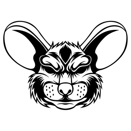 Mouse Head Vector. Mouse Black And White Drawing Mascot Logo Design Vector Illustration Templateのイラスト素材