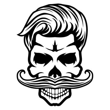 Skull mustache with hair Vector illustration design template black and whiteのイラスト素材