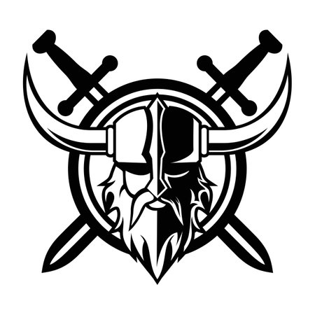 Viking Warrior Man vector icon symbol black and white vintage template designのイラスト素材