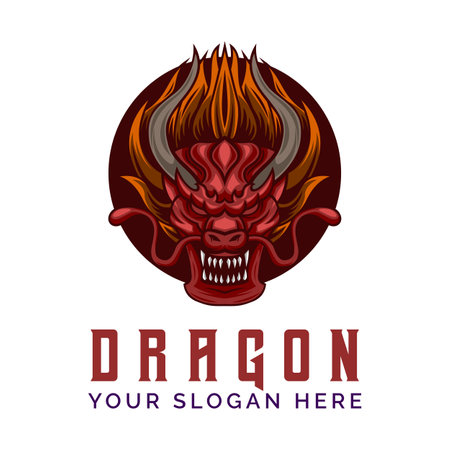Dragon Angry Head Logo Design Vector Mascot templateのイラスト素材