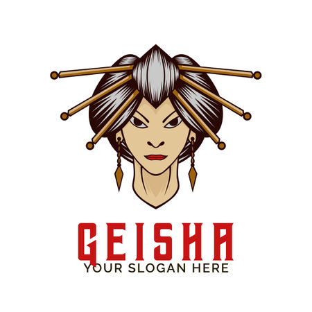 Geisha Logo. Geisha Mascot Logo Vector Mascot templateのイラスト素材